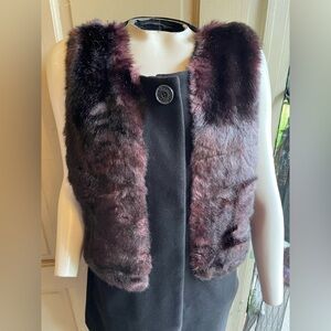 Tahari Black Coat with Burgundy Faux Fur